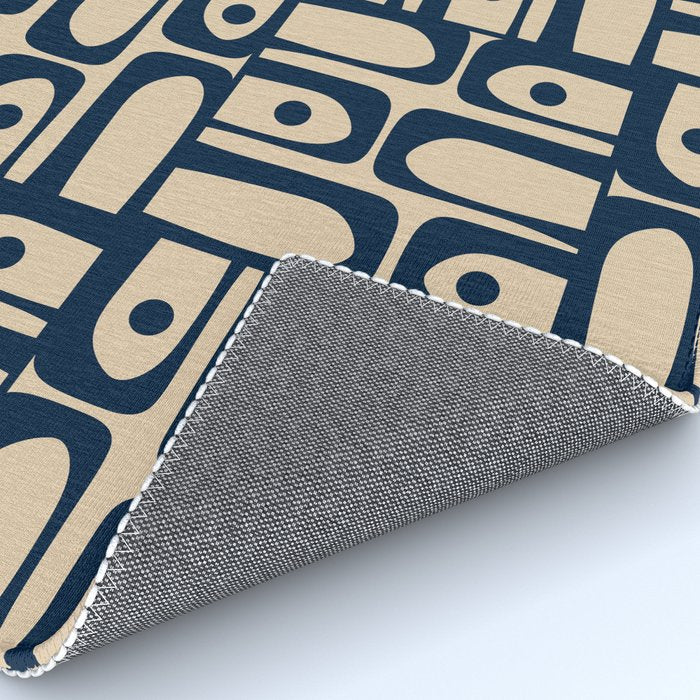Mid Century Modern Piquet Abstract Multi Pattern in Mid Mod Navy Blue and Beige Rug Gallery Image 4