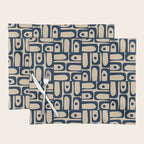 Mid Century Modern Piquet Abstract Multi Pattern in Mid Mod Navy Blue and Beige Placemat Gallery Image 1