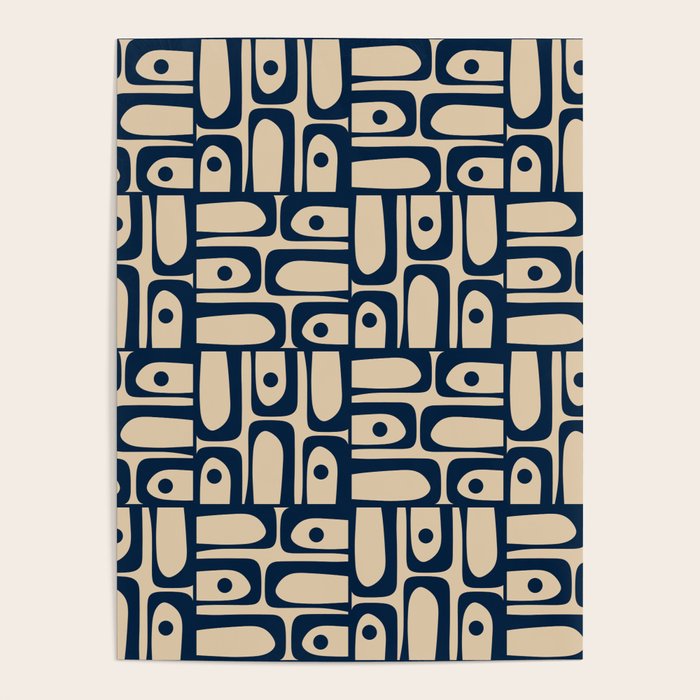 Mid Century Modern Piquet Abstract Multi Pattern in Mid Mod Navy Blue and Beige Poster Gallery Image 4