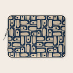 Mid Century Modern Piquet Abstract Multi Pattern in Mid Mod Navy Blue and Beige Laptop Sleeve Gallery Image 1