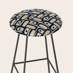 Mid Century Modern Piquet Abstract Multi Pattern in Mid Mod Navy Blue and Beige Stool Gallery Image 2