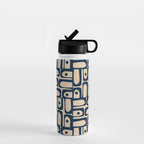 Mid Century Modern Piquet Abstract Multi Pattern in Mid Mod Navy Blue and Beige Water Bottle Gallery Image 1