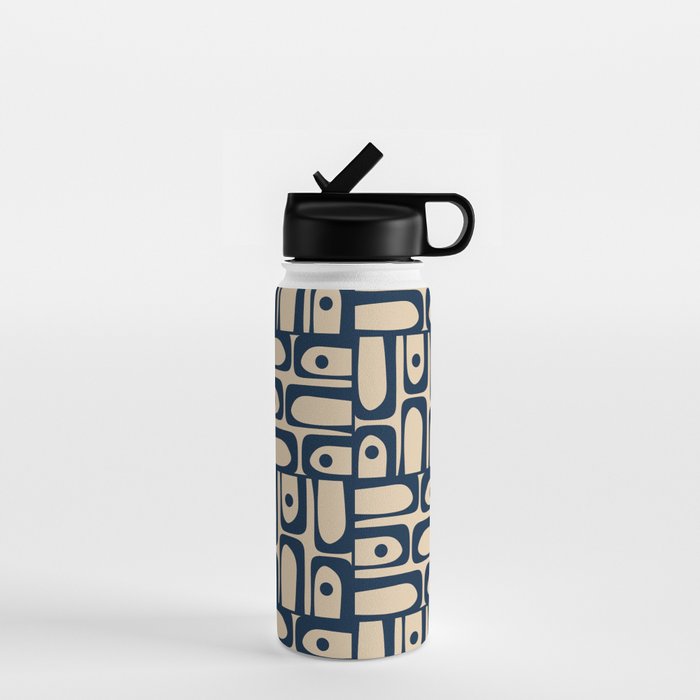 Mid Century Modern Piquet Abstract Multi Pattern in Mid Mod Navy Blue and Beige Water Bottle Gallery Image 1