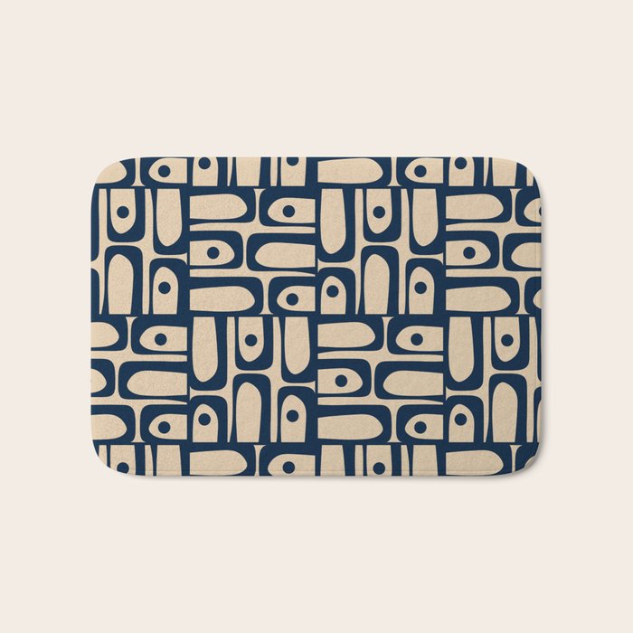 Mid Century Modern Piquet Abstract Multi Pattern in Mid Mod Navy Blue and Beige Bath Mat Gallery Image 1