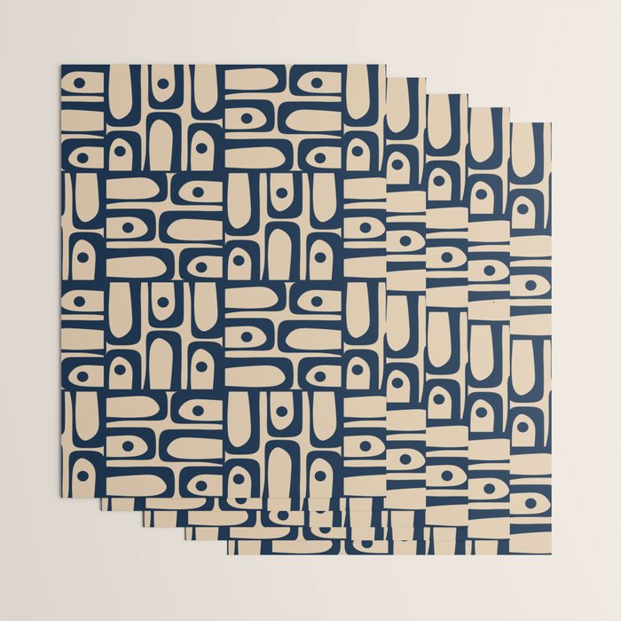 Mid Century Modern Piquet Abstract Multi Pattern in Mid Mod Navy Blue and Beige Wrapping Paper Gallery Image 3