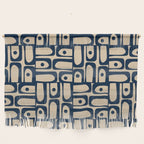 Mid Century Modern Piquet Abstract Multi Pattern in Mid Mod Navy Blue and Beige Wall Hanging Gallery Image 1