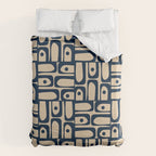 Mid Century Modern Piquet Abstract Multi Pattern in Mid Mod Navy Blue and Beige Duvet Cover Gallery Image 6