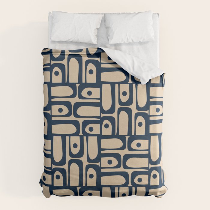 Mid Century Modern Piquet Abstract Multi Pattern in Mid Mod Navy Blue and Beige Duvet Cover Gallery Image 6