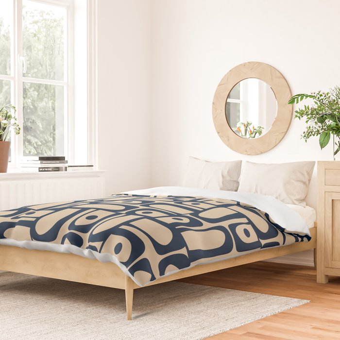 Mid Century Modern Piquet Abstract Multi Pattern in Mid Mod Navy Blue and Beige Duvet Cover Gallery Image 2