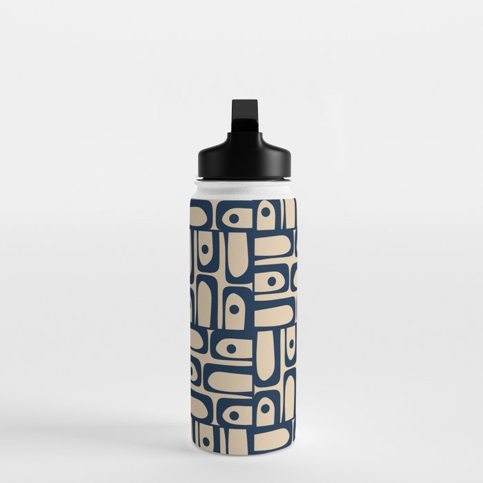 Mid Century Modern Piquet Abstract Multi Pattern in Mid Mod Navy Blue and Beige Water Bottle Gallery Image 3