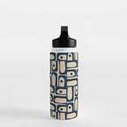 Mid Century Modern Piquet Abstract Multi Pattern in Mid Mod Navy Blue and Beige Water Bottle Gallery Image 3