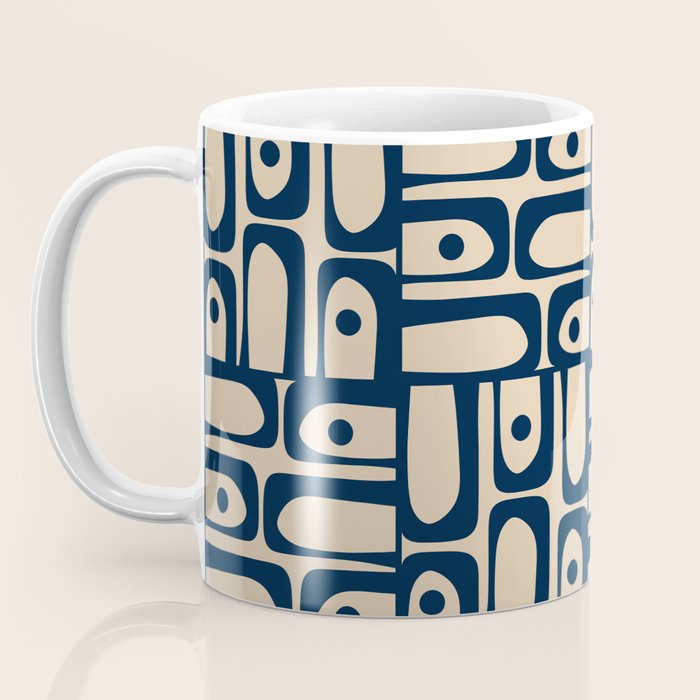 Mid Century Modern Piquet Abstract Multi Pattern in Mid Mod Navy Blue and Beige Coffee Mug Gallery Image 3
