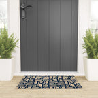 Mid Century Modern Piquet Abstract Multi Pattern in Mid Mod Navy Blue and Beige Welcome Mat Gallery Image 3