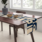 Mid Century Modern Piquet Abstract Multi Pattern in Mid Mod Navy Blue and Beige Table Runner Gallery Image 2