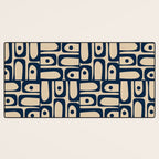 Mid Century Modern Piquet Abstract Multi Pattern in Mid Mod Navy Blue and Beige Desk Mat Gallery Image 3