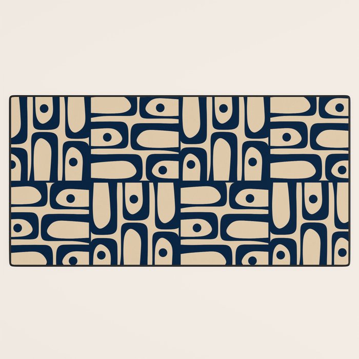 Mid Century Modern Piquet Abstract Multi Pattern in Mid Mod Navy Blue and Beige Desk Mat Gallery Image 3