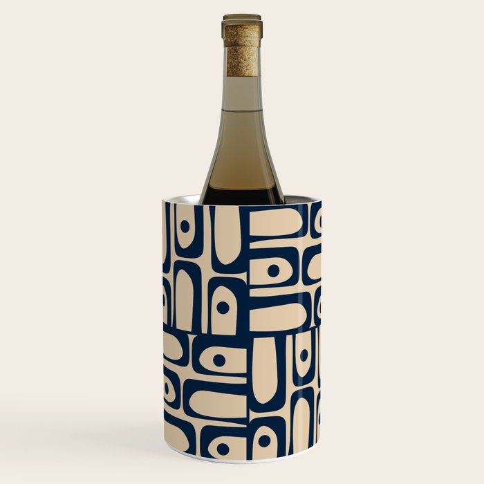 Mid Century Modern Piquet Abstract Multi Pattern in Mid Mod Navy Blue and Beige Wine Chiller Gallery Image 2