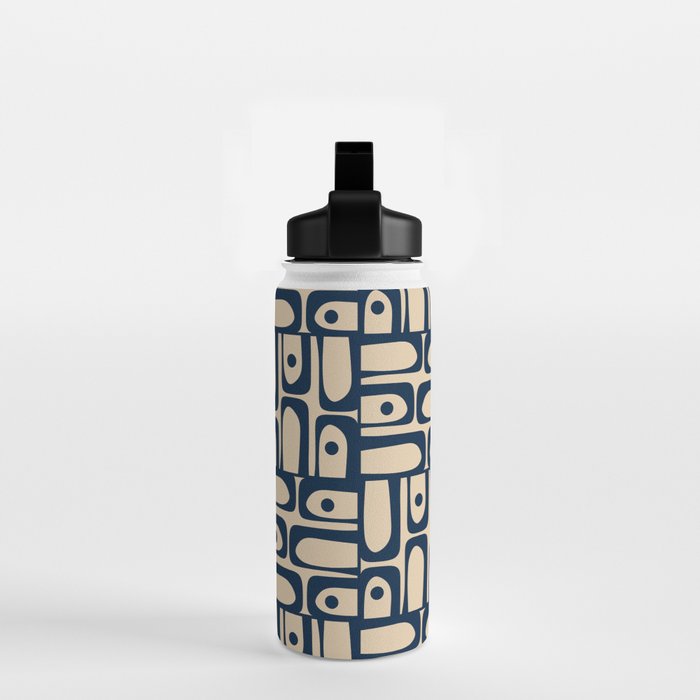 Mid Century Modern Piquet Abstract Multi Pattern in Mid Mod Navy Blue and Beige Water Bottle Gallery Image 2