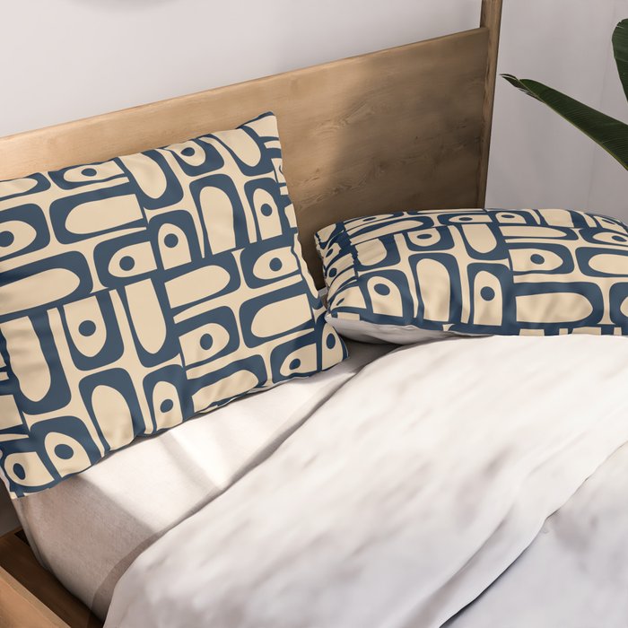 Mid Century Modern Piquet Abstract Multi Pattern in Mid Mod Navy Blue and Beige Pillow Sham Gallery Image 2