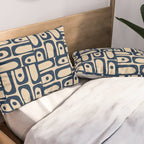 Mid Century Modern Piquet Abstract Multi Pattern in Mid Mod Navy Blue and Beige Pillow Sham Gallery Image 2