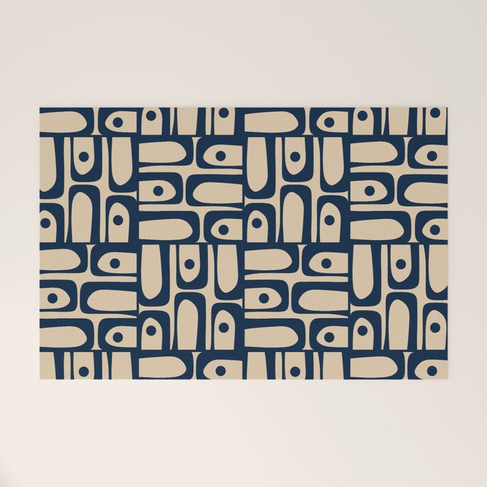 Mid Century Modern Piquet Abstract Multi Pattern in Mid Mod Navy Blue and Beige Welcome Mat Gallery Image 1