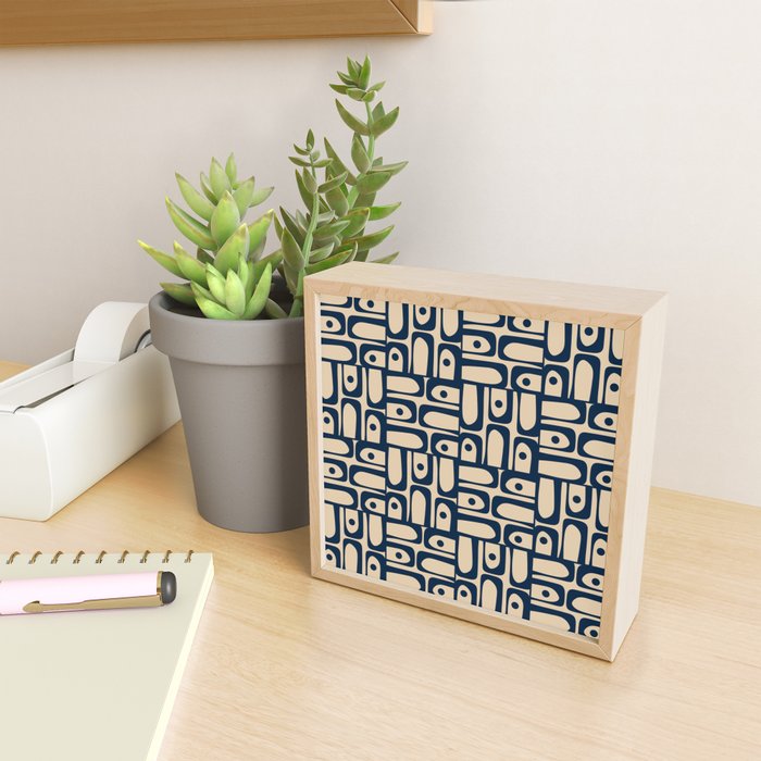 Mid Century Modern Piquet Abstract Multi Pattern in Mid Mod Navy Blue and Beige Mini Art Print Gallery Image 2