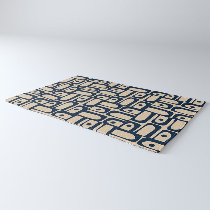Mid Century Modern Piquet Abstract Multi Pattern in Mid Mod Navy Blue and Beige Rug Gallery Image 3