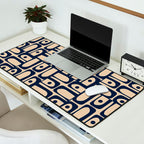 Mid Century Modern Piquet Abstract Multi Pattern in Mid Mod Navy Blue and Beige Desk Mat Gallery Image 2