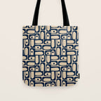 Mid Century Modern Piquet Abstract Multi Pattern in Mid Mod Navy Blue and Beige Tote Bag Gallery Image 1