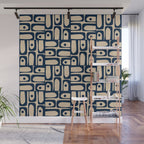 Mid Century Modern Piquet Abstract Multi Pattern in Mid Mod Navy Blue and Beige Wall Mural Gallery Image 1