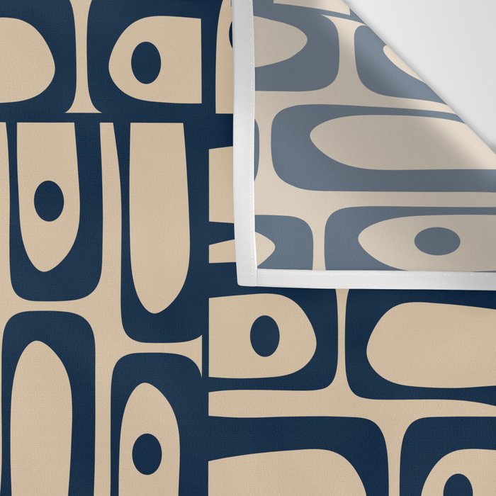 Mid Century Modern Piquet Abstract Multi Pattern in Mid Mod Navy Blue and Beige Wall Tapestry Gallery Image 3