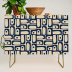 Mid Century Modern Piquet Abstract Multi Pattern in Mid Mod Navy Blue and Beige Credenza Gallery Image 1