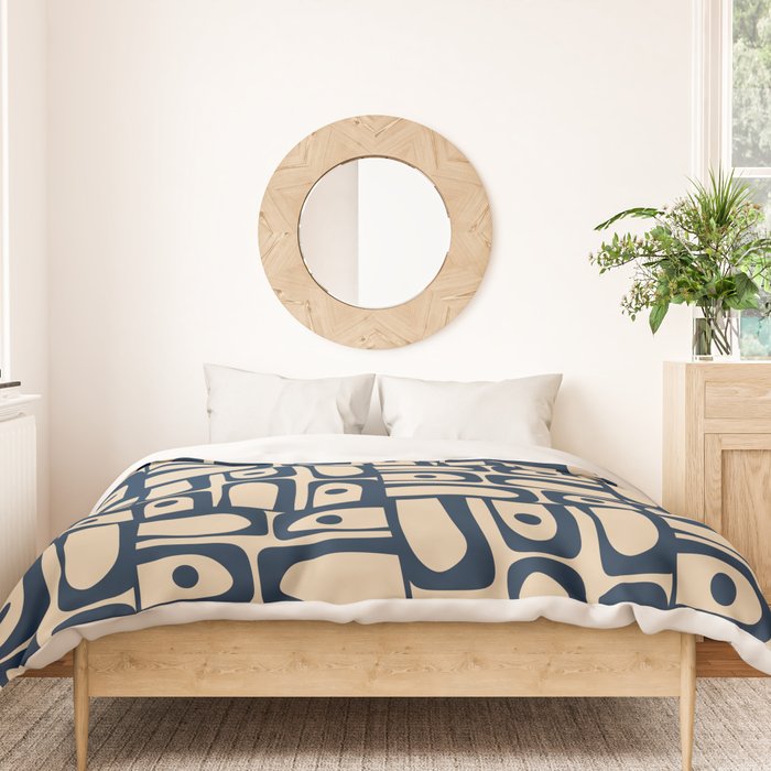 Mid Century Modern Piquet Abstract Multi Pattern in Mid Mod Navy Blue and Beige Duvet Cover Gallery Image 3