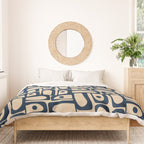 Mid Century Modern Piquet Abstract Multi Pattern in Mid Mod Navy Blue and Beige Duvet Cover Gallery Image 3