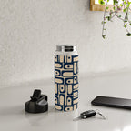 Mid Century Modern Piquet Abstract Multi Pattern in Mid Mod Navy Blue and Beige Water Bottle Gallery Image 4