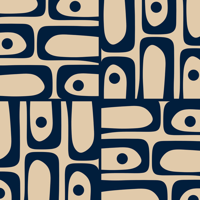 Mid Century Modern Piquet Abstract Multi Pattern in Mid Mod Navy Blue and Beige Coffee Mug Gallery Image 2