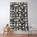 Mid Century Modern Piquet Abstract Multi Pattern in Mid Mod Navy Blue and Beige Window Curtain Gallery Image 5