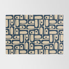 Mid Century Modern Piquet Abstract Multi Pattern in Mid Mod Navy Blue and Beige Rug Gallery Image 2