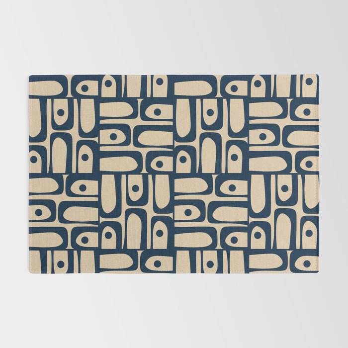 Mid Century Modern Piquet Abstract Multi Pattern in Mid Mod Navy Blue and Beige Rug Gallery Image 2