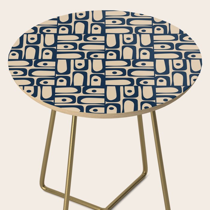 Mid Century Modern Piquet Abstract Multi Pattern in Mid Mod Navy Blue and Beige Side Table Gallery Image 2