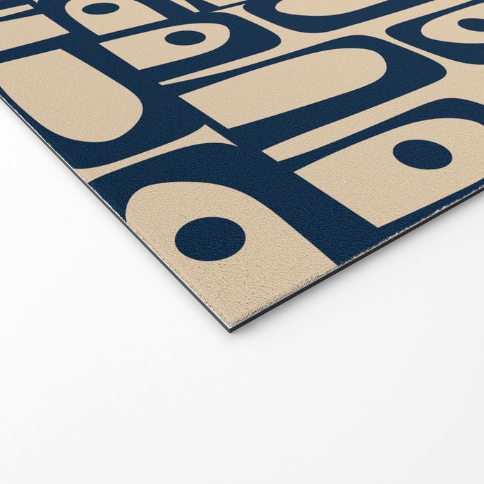 Mid Century Modern Piquet Abstract Multi Pattern in Mid Mod Navy Blue and Beige Welcome Mat Gallery Image 2