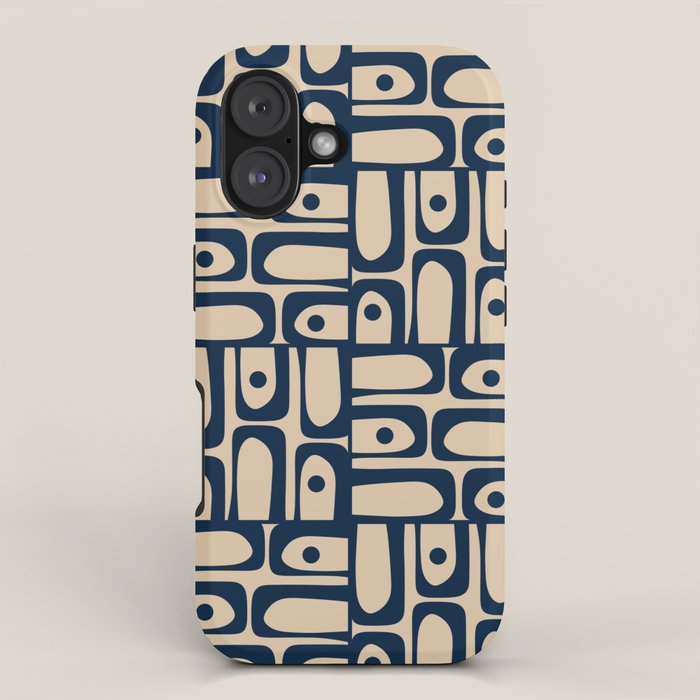 Mid Century Modern Piquet Abstract Multi Pattern in Mid Mod Navy Blue and Beige iPhone Case Gallery Image 1