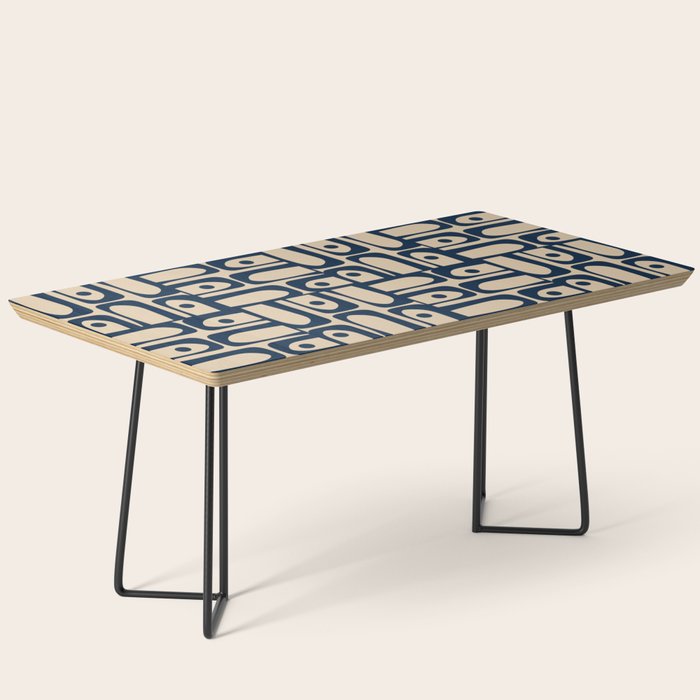 Mid Century Modern Piquet Abstract Multi Pattern in Mid Mod Navy Blue and Beige Coffee Table Gallery Image 1