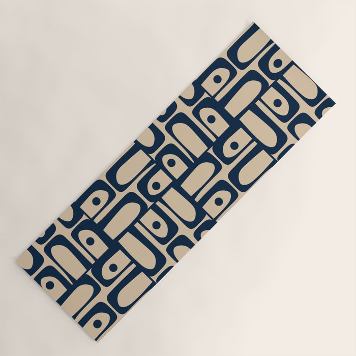 Mid Century Modern Piquet Abstract Multi Pattern in Mid Mod Navy Blue and Beige Yoga Mat Gallery Image 1