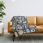 Mid Century Modern Piquet Abstract Multi Pattern in Mid Mod Navy Blue and Beige Throw Blanket Gallery Image 1