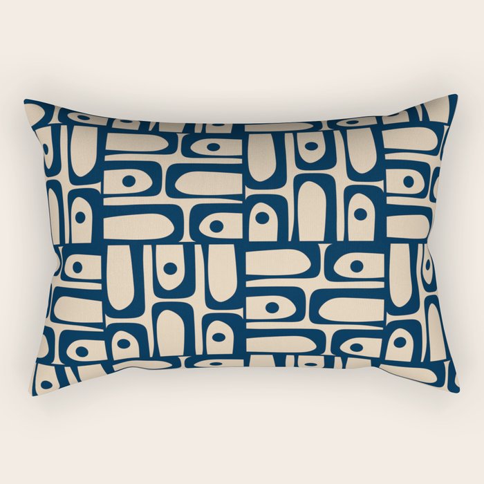 Mid Century Modern Piquet Abstract Multi Pattern in Mid Mod Navy Blue and Beige Rectangular Pillow Gallery Image 2