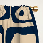 Mid Century Modern Piquet Abstract Multi Pattern in Mid Mod Navy Blue and Beige Window Curtain Gallery Image 2