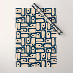 Mid Century Modern Piquet Abstract Multi Pattern in Mid Mod Navy Blue and Beige Wrapping Paper Gallery Image 1