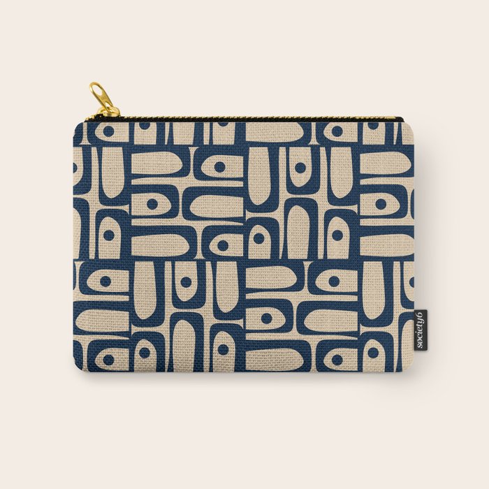 Mid Century Modern Piquet Abstract Multi Pattern in Mid Mod Navy Blue and Beige Carry All Pouch Gallery Image 1