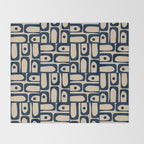 Mid Century Modern Piquet Abstract Multi Pattern in Mid Mod Navy Blue and Beige Throw Blanket Gallery Image 2
